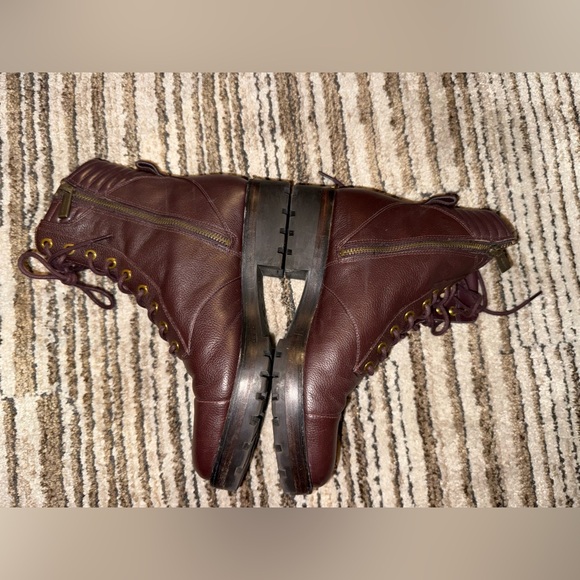 MICHAEL Michael Kors Burgundy Combat Boots High-Top Lace-Up - Picture 2 of 5